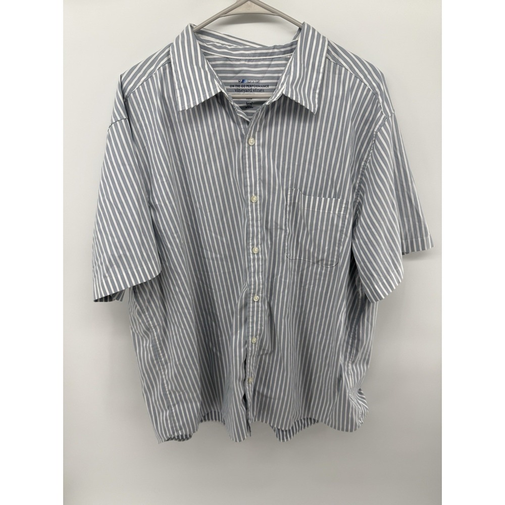 Vineyard Vines On-The-Go Performance Shirt Men's XXL Blue White Stripe Stretch